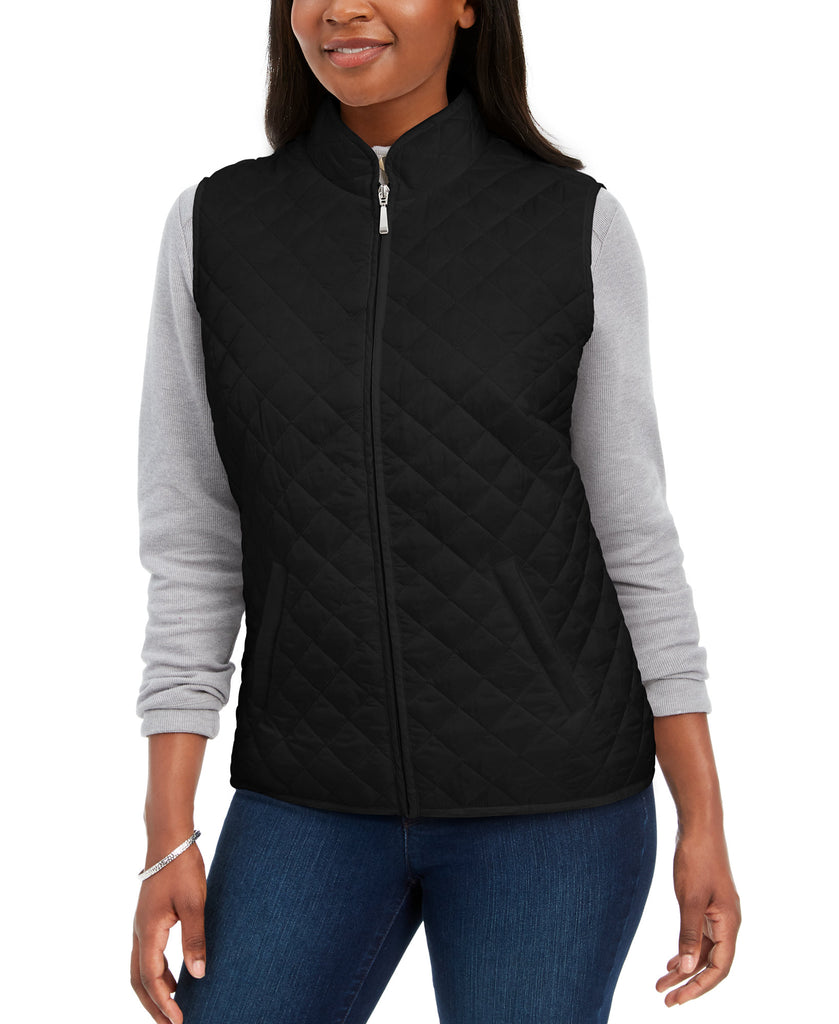 Karen Scott Women Sport Quilted Puffer Vest Deep Black