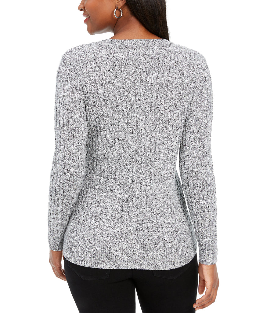 Karen Scott Women Petite Marled Cotton Cable Knit Sweater