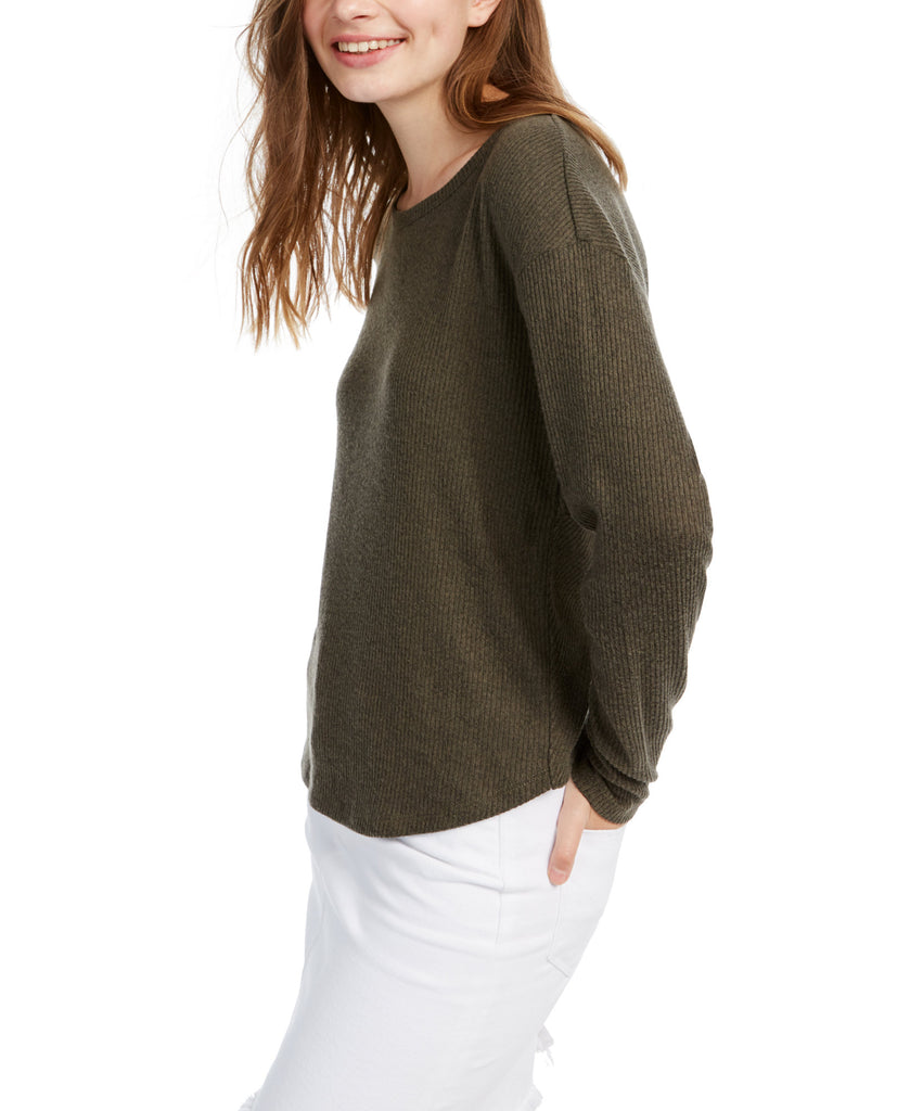 Crave Fame Juniors Cozy Twist Back Ribbed Top Olive