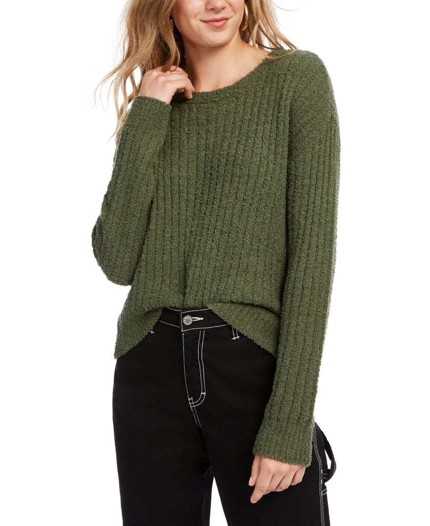 Almost Famous Women Ribbed Cropped Sweater Olive