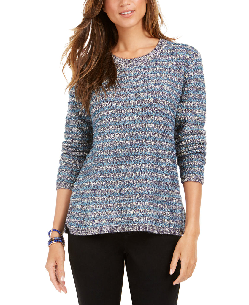 Style & Co Women Striped Sweater Indsutrial Blue