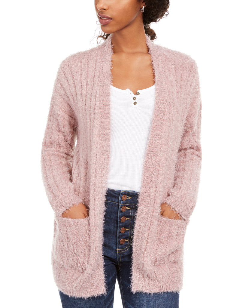 Hippie Rose Women Fuzzy Rib Knit Cardigan Faded Mauve