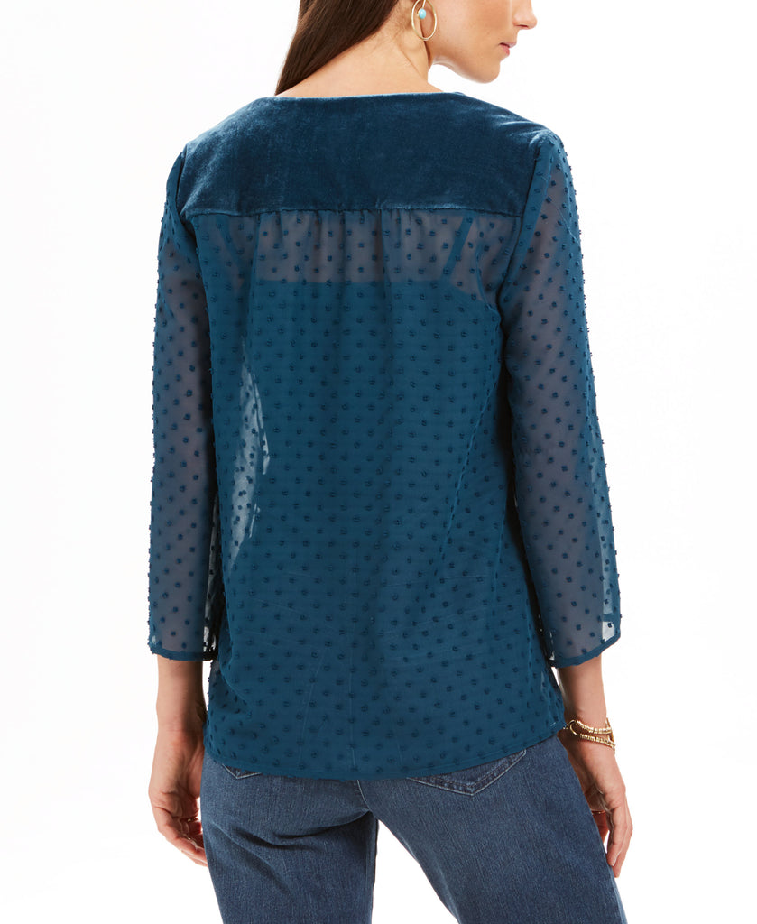 Style & Co Women Mixed Media Sheer Sleeve Blouse