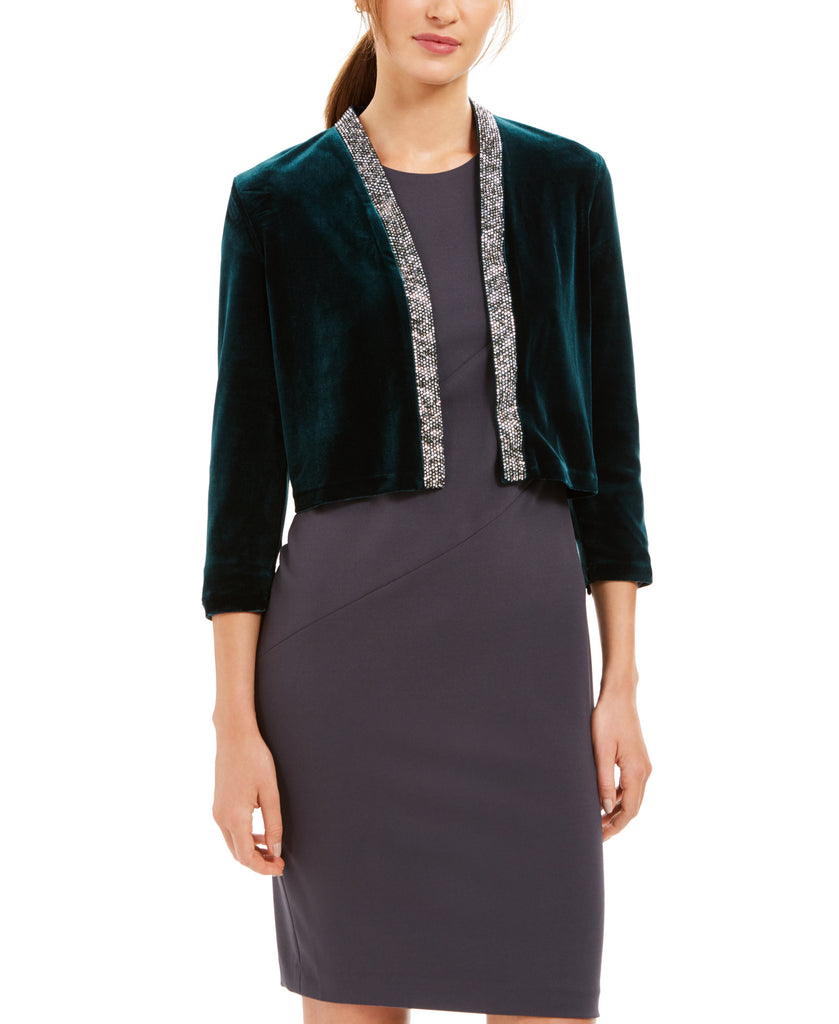 Calvin Klein Women Velvet Rhinestone Shrug Malachite Green