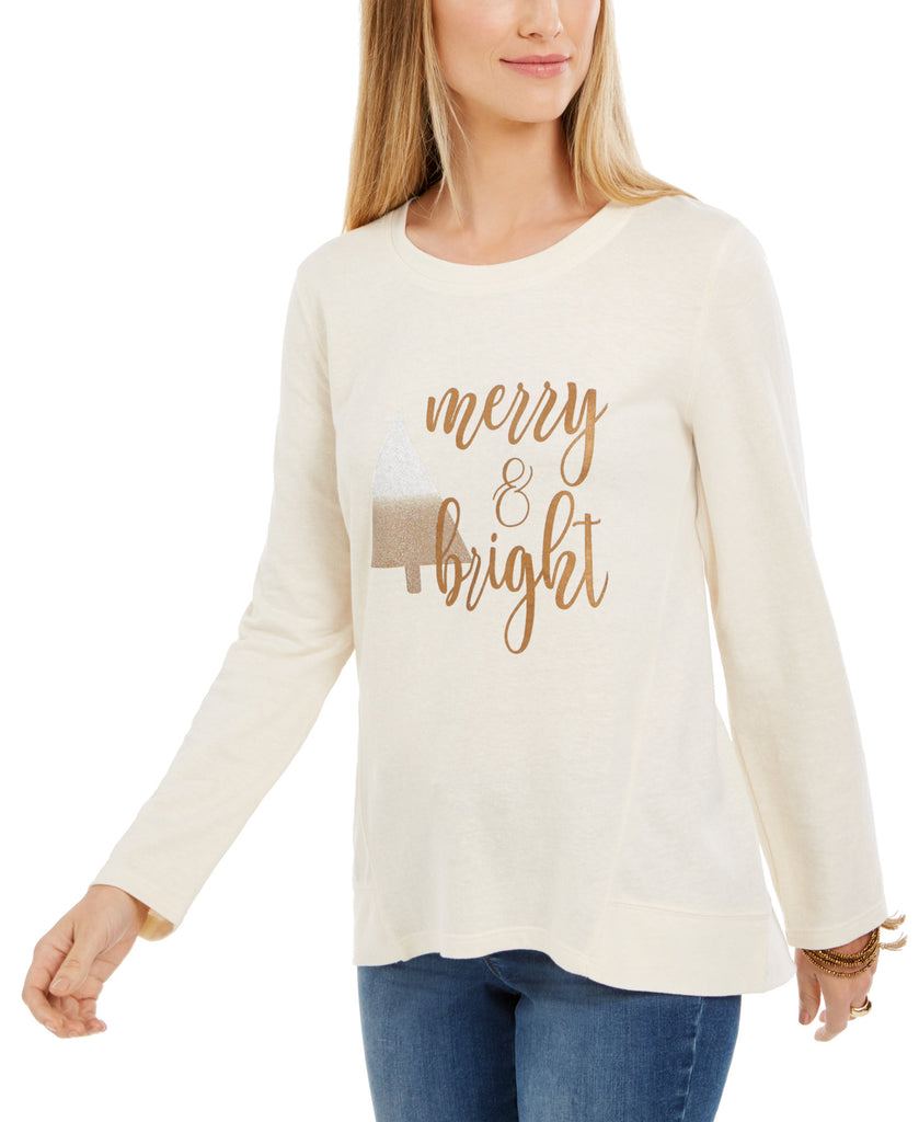 Style & Co Women Metallic Graphic Sweatshirt Merry And Bright