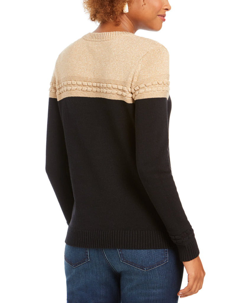 Charter Club Women Metallic Colorblocked Crewneck Sweater