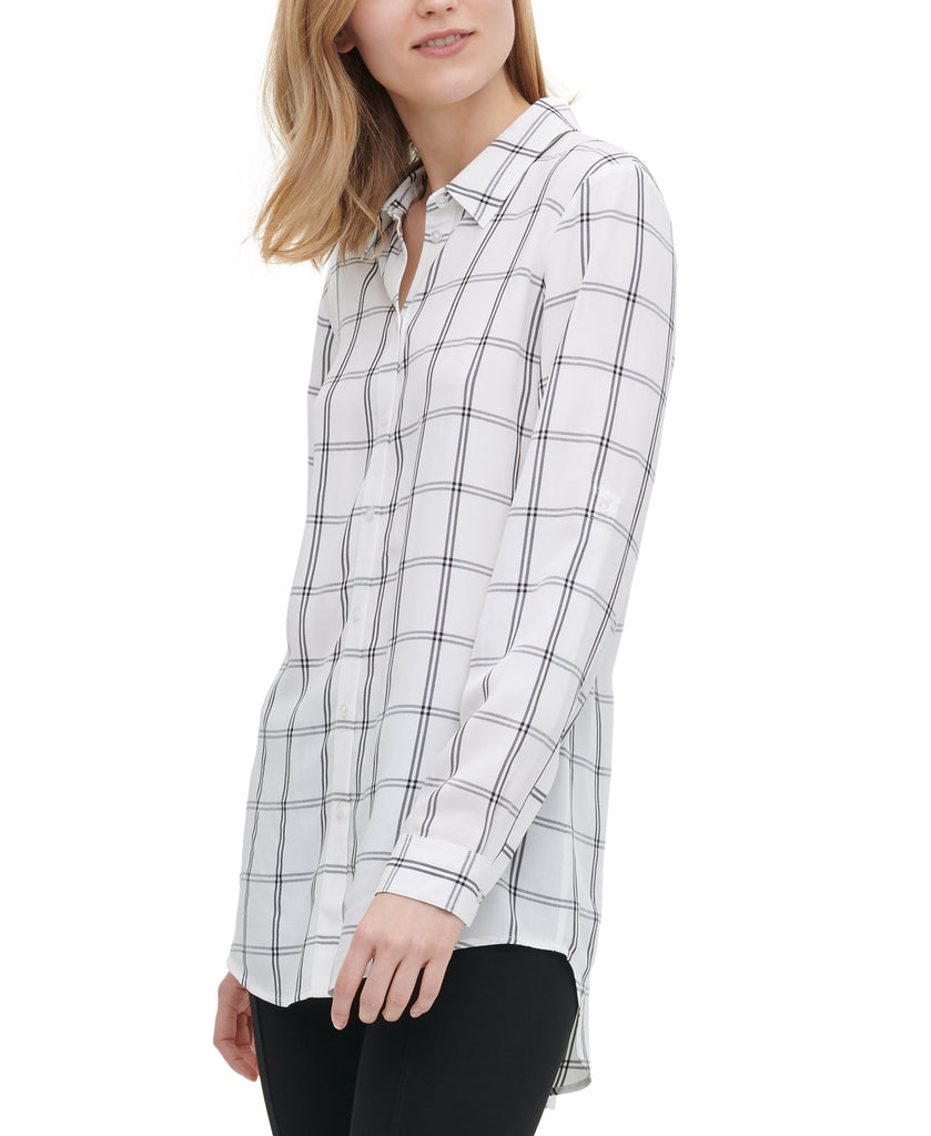 Calvin Klein Women Windowpane Print Utility Shirt