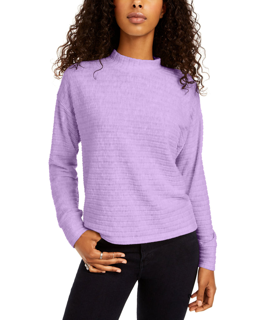 Hippie Rose Women Cozy Mock Neck Ribbed Top Lilac