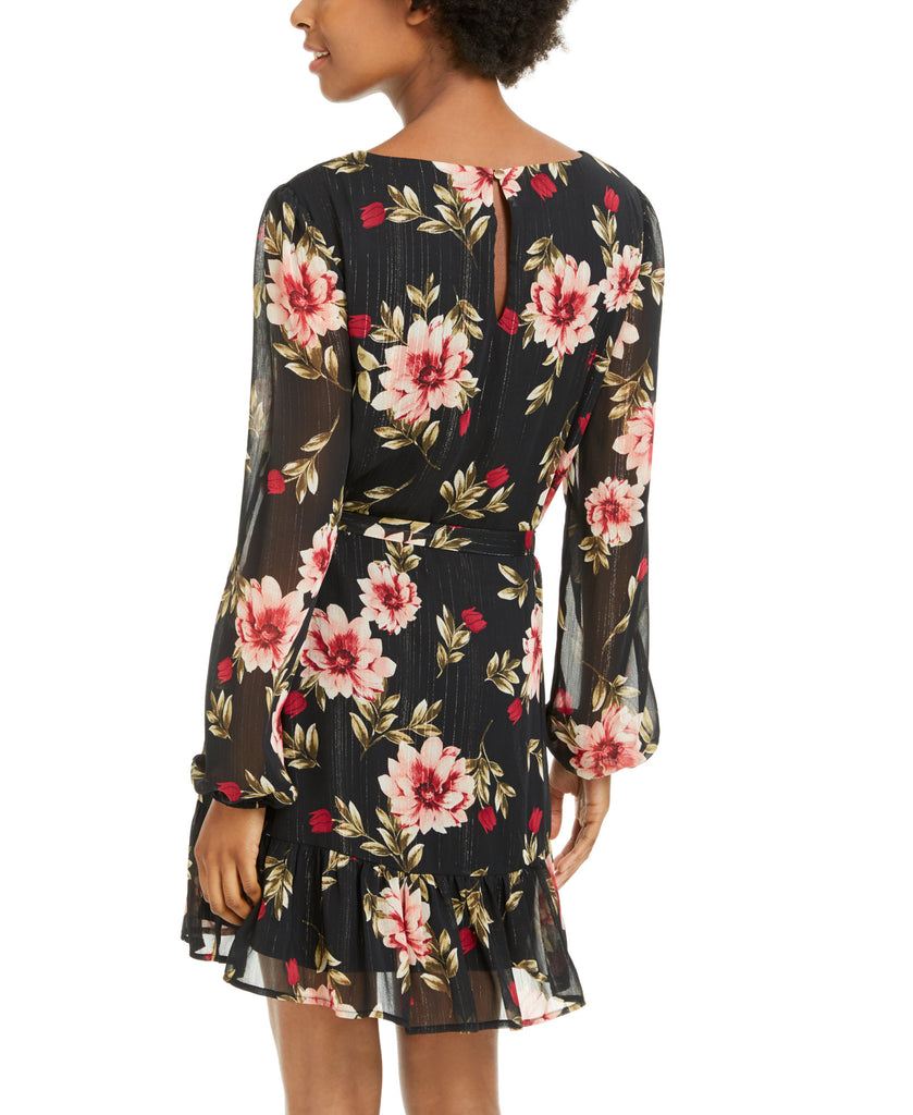 City Studios Women Metallic Floral Print Chiffon Dress