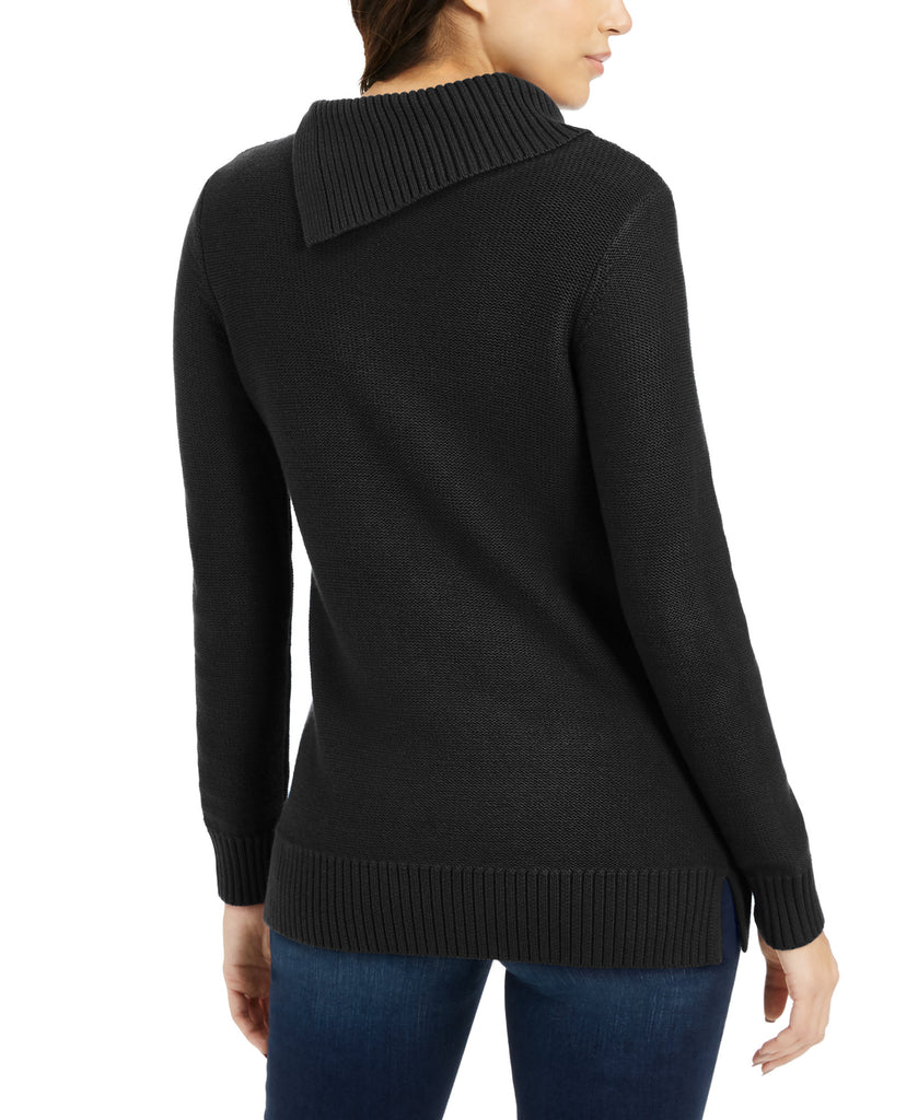 Charter Club Women Patchwork Stitch Asymmetrical Collar Sweater