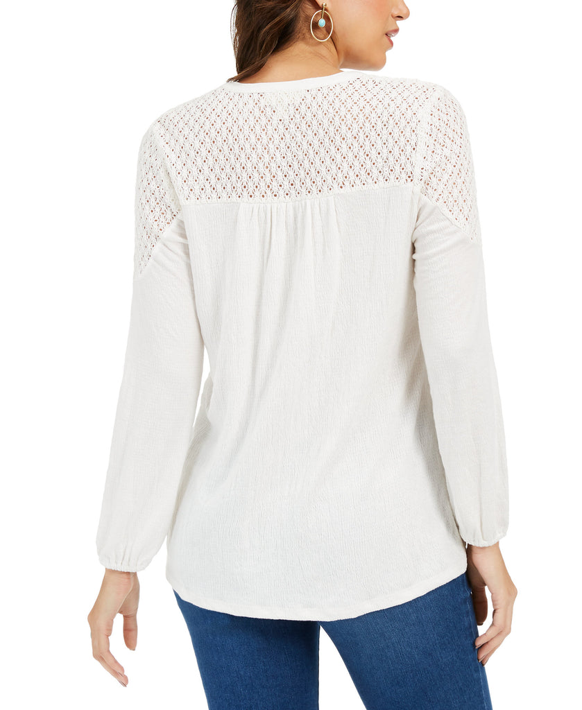 Style & Co Women Crochet Yoke Top