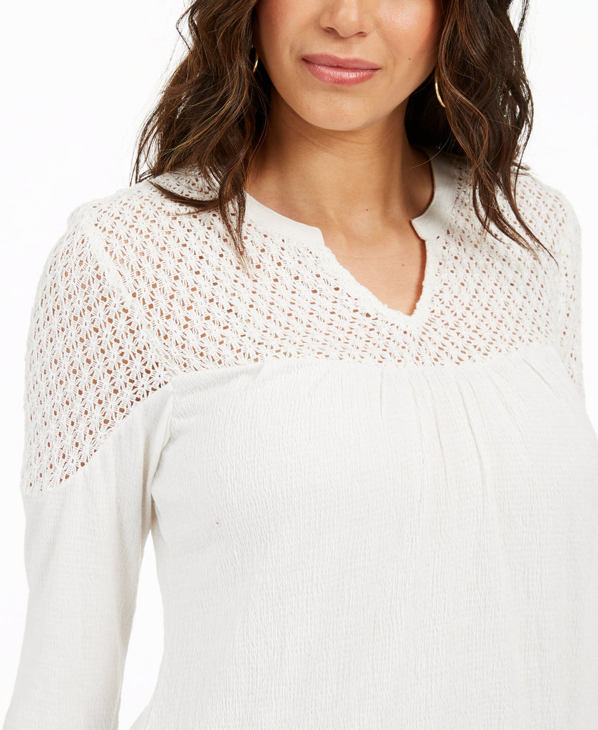 Style & Co Women Crochet Yoke Top