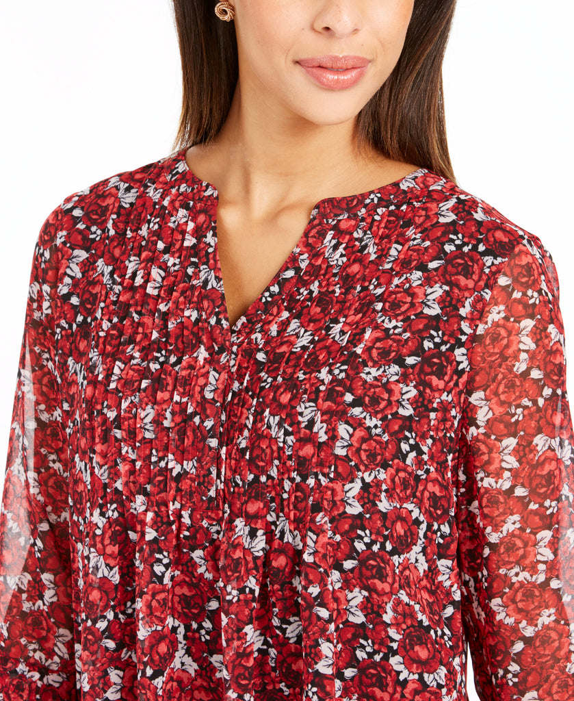 Charter Club Women Floral Pintuck Top