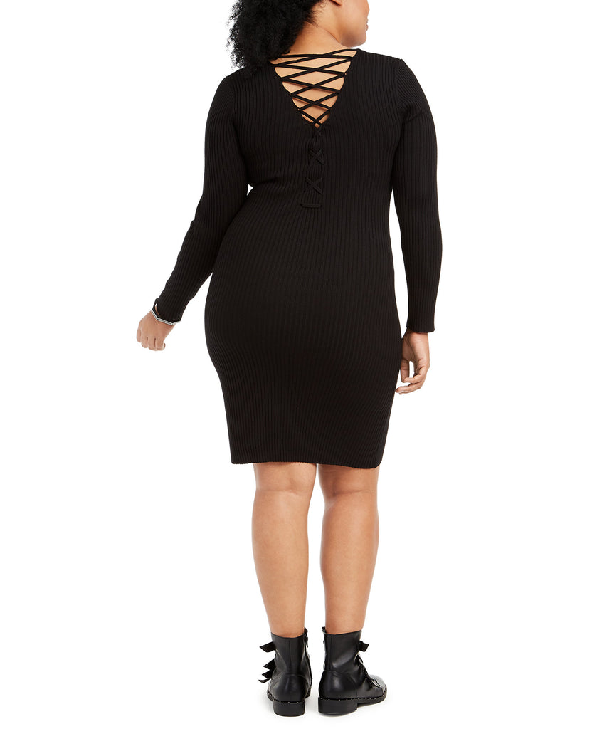 Planet Gold Women Plus Trendy Lace Up Back Bodycon Dress