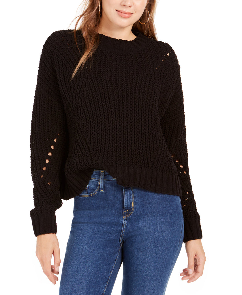 WYNTER Women Pointelle Chenille Sweater Black