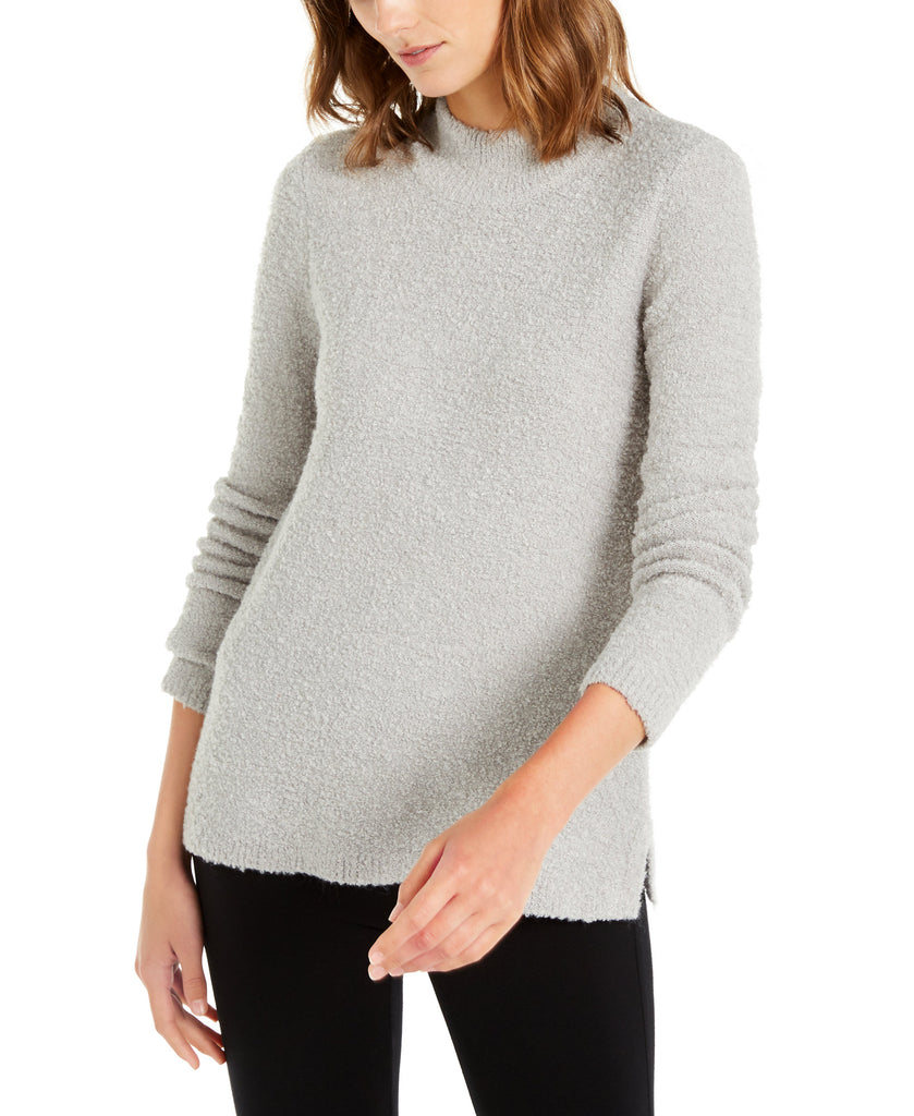 Alfani Women Mock Neck Boucle Sweater Granite Melange