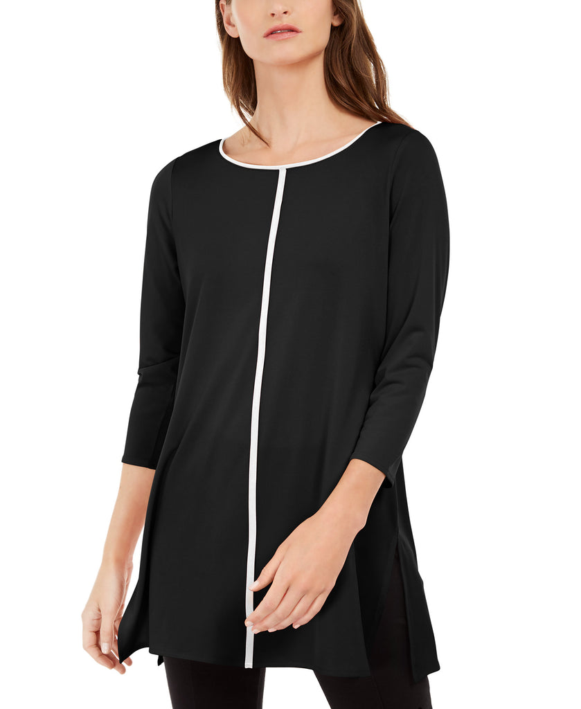 Alfani Women Petite Piped Tunic Deep Black