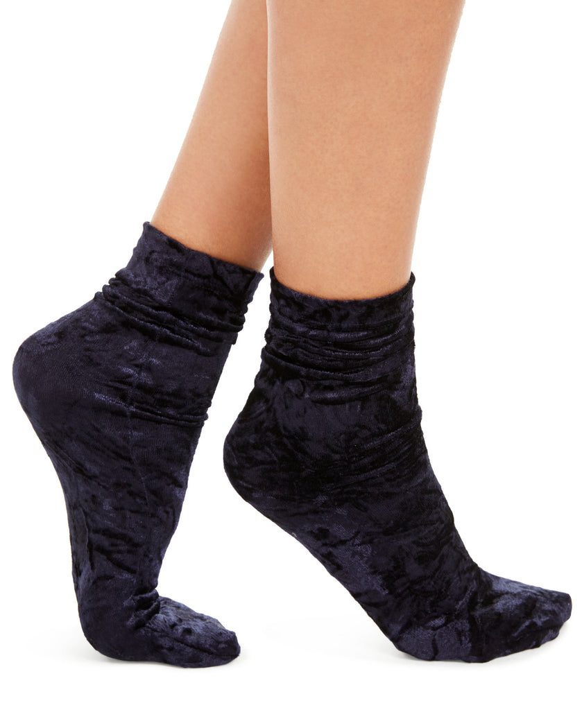 INC International Concepts Women Velvet Slouchy Crew Socks Navy