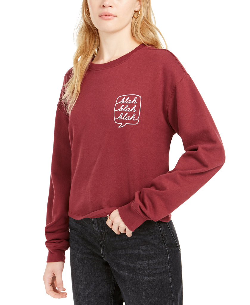 Love Tribe Women Blah Blah Cropped Graphic Sweatshirt Wine