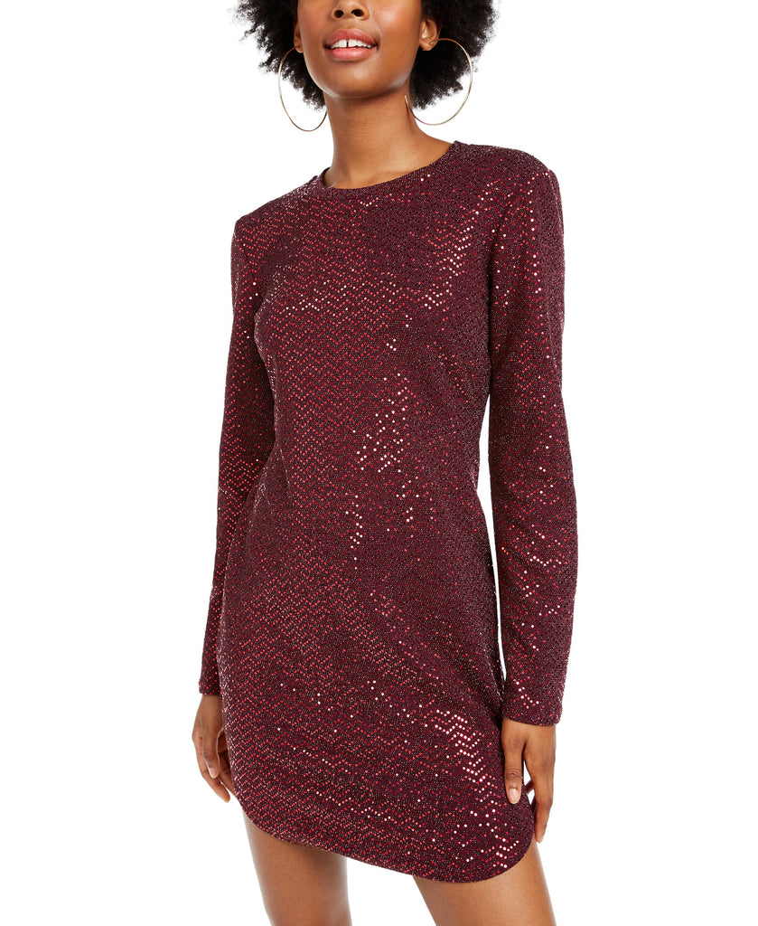 B Darlin Women Sequined Bodycon Dress Wine