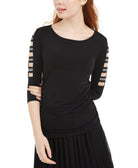 BCX Juniors Rhinestone Embellished Ladder Trim Top Black