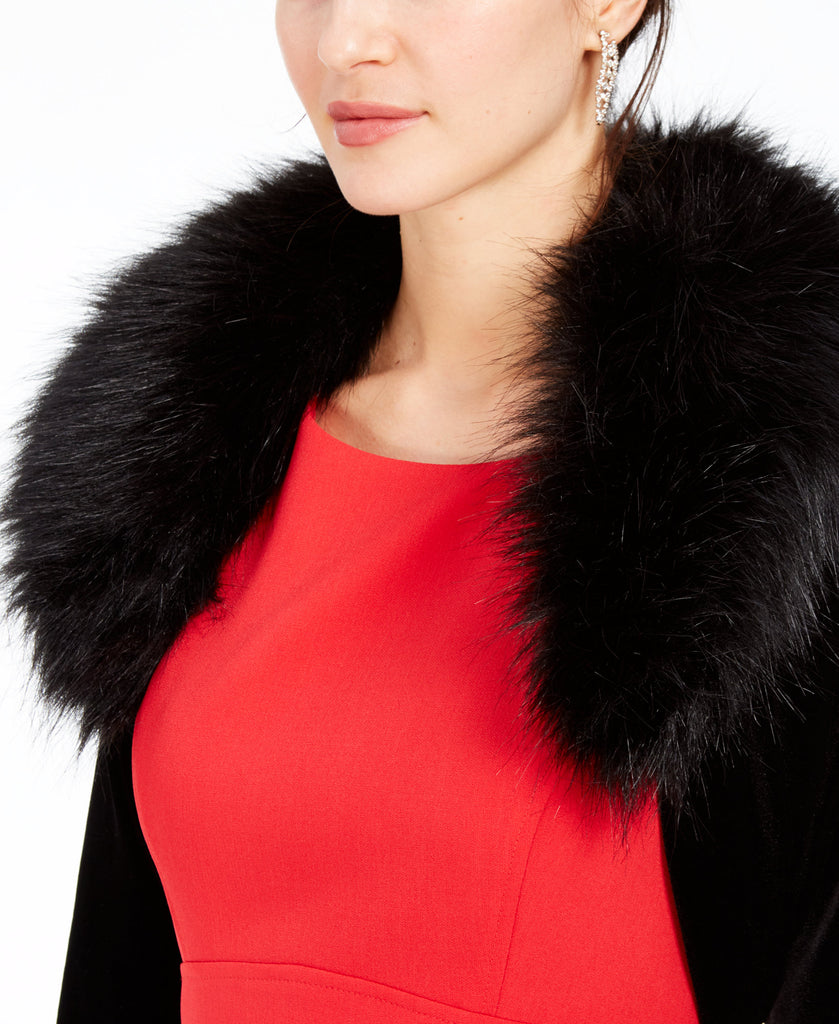 Tahari ASL Women Velvet Faux Fur Collar Shrug Jacket