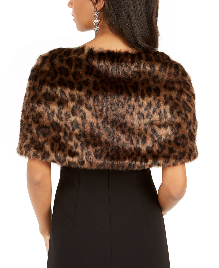 Tahari ASL Women Leopard Print Faux Fur Shawl