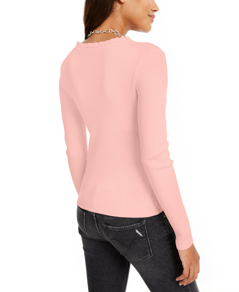 Hooked Up by IOT Women Ruffled V Neck Sweater