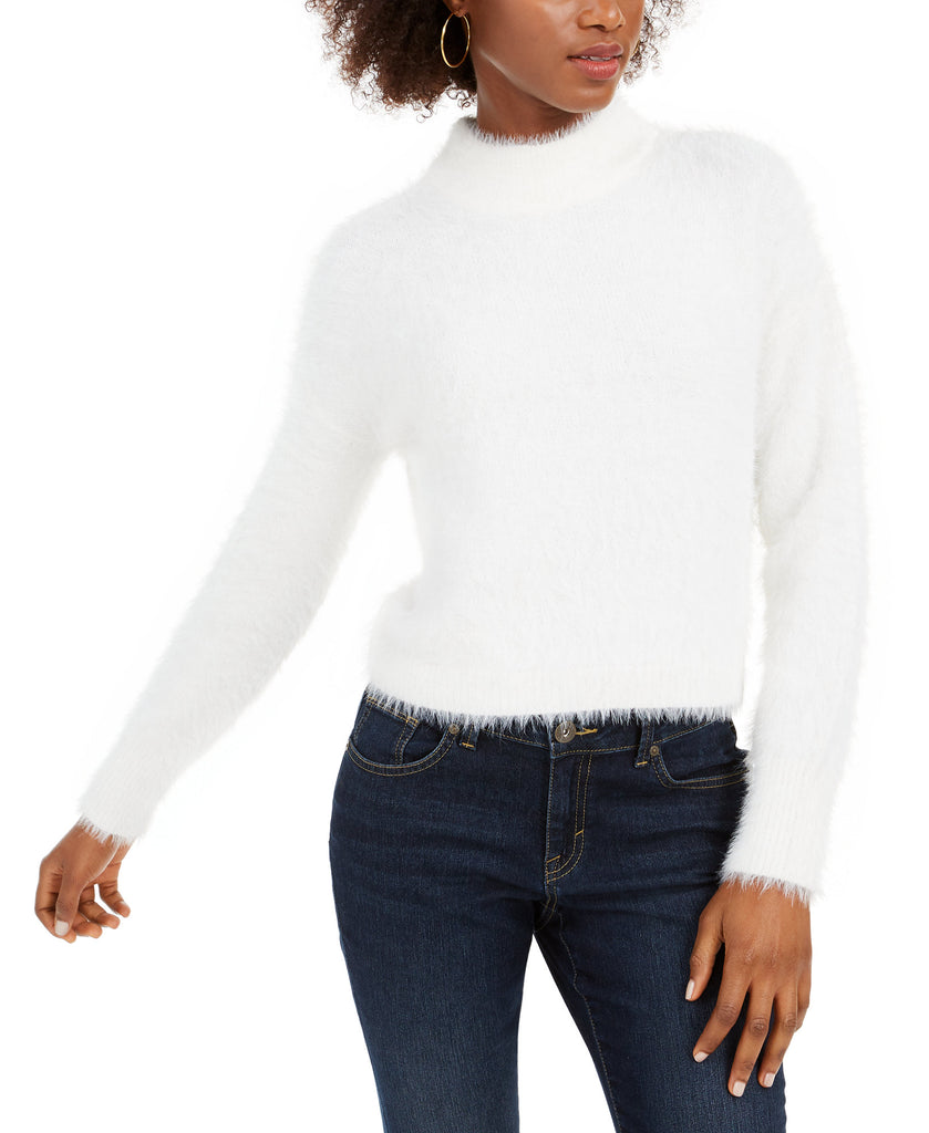 Sun + Moon Women Fuzzy Mockneck Sweater Egret