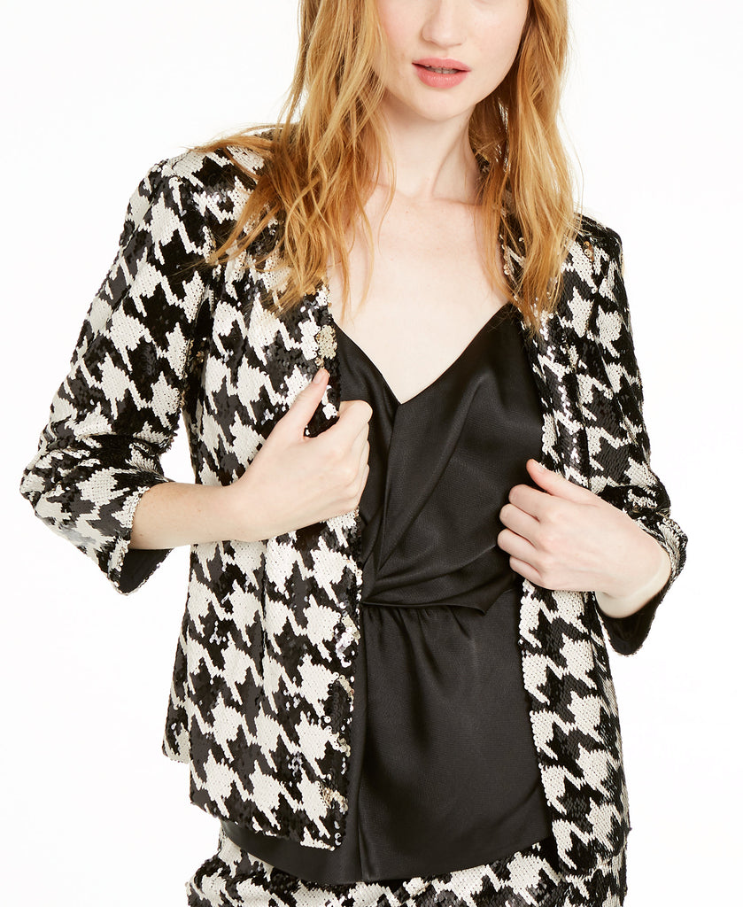 INC International Concepts Women Sequined Houndstooth Jacket