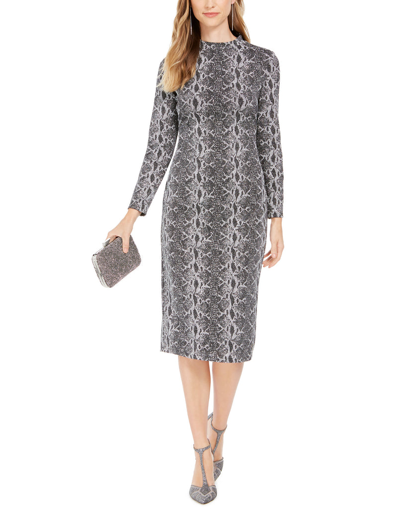 INC International Concepts Women Snake Embossed Sheath Midi Dress Grey Multi