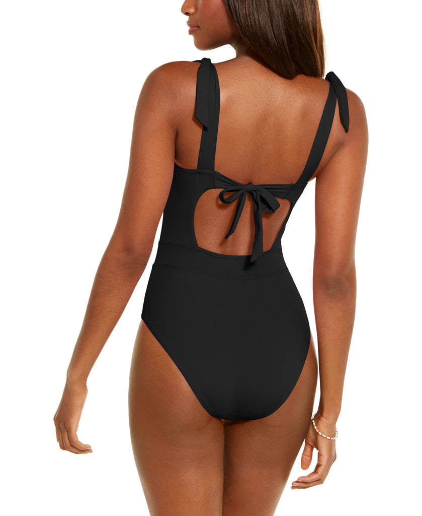 Becca by Rebecca Women Color Code Solid Tie Shoulder One Piece Swimsuit