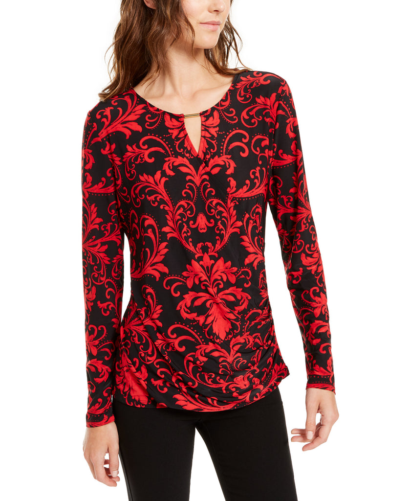 INC International Concepts Women Hardware Keyhole Top Filgree Red