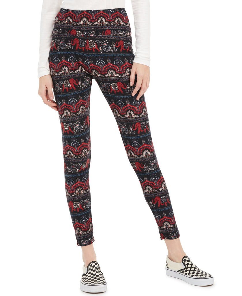 Hippie Rose Women Printed High Waist Leggings Black Burgundy