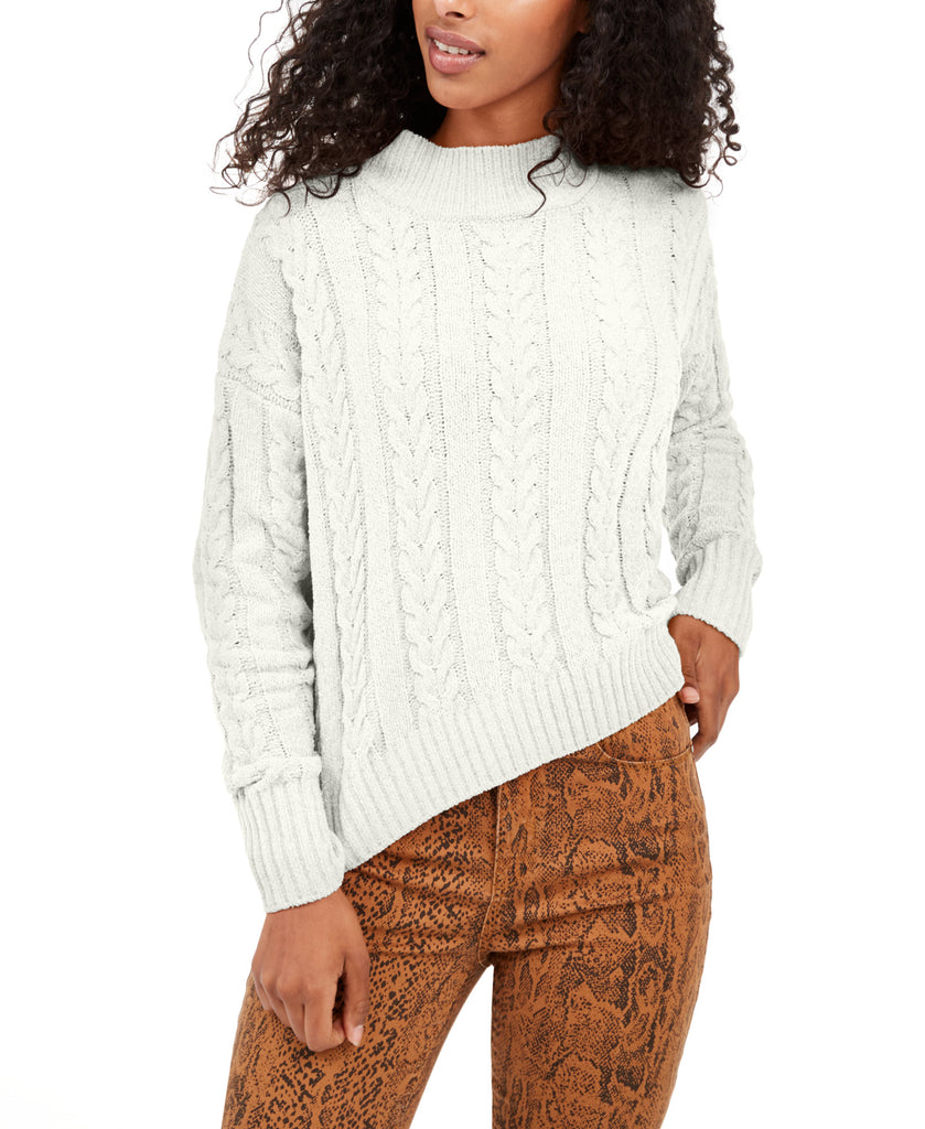 Hippie Rose Women Juniors Cable Knit Drop Shoulder Sweater Ivory