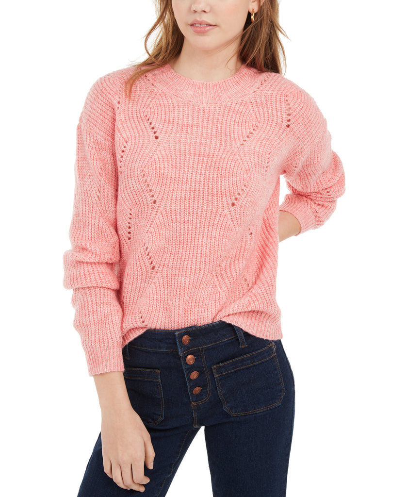 Hippie Rose Women Marled Mock Neck Sweater Coral Combo