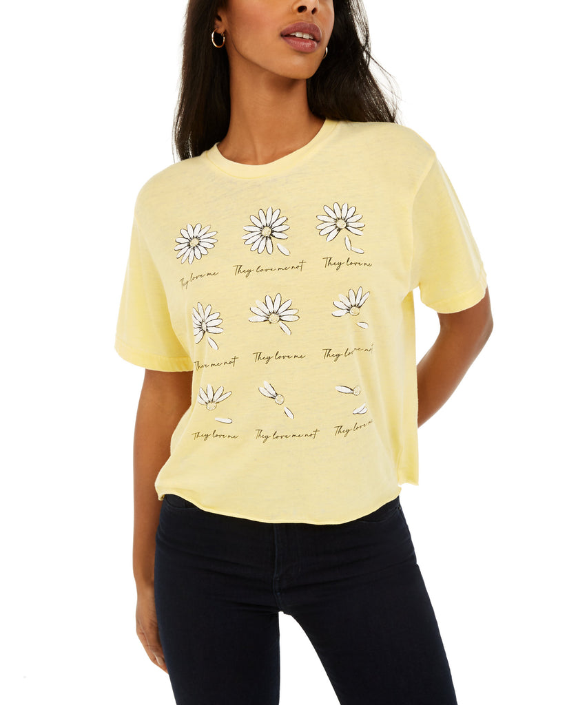 Rebellious One Women Juniors Daisy Cropped Graphic T Shirt Yellow