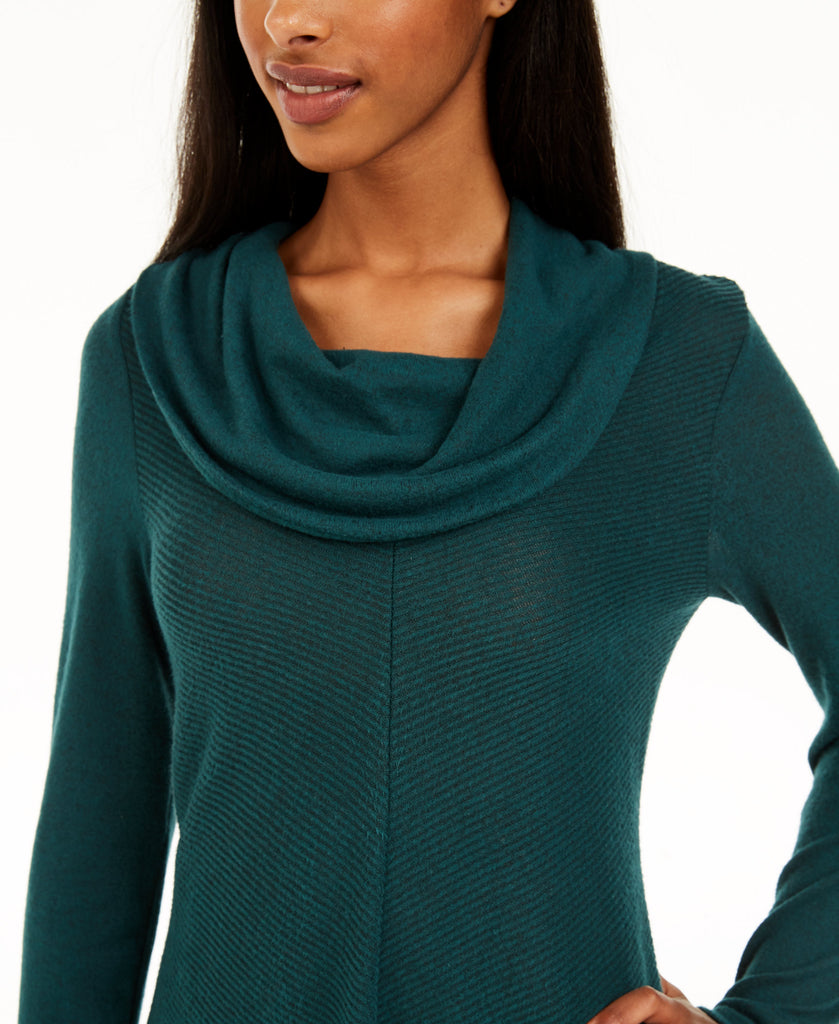 BCX Women Textured Cowlneck V Hem Sweater