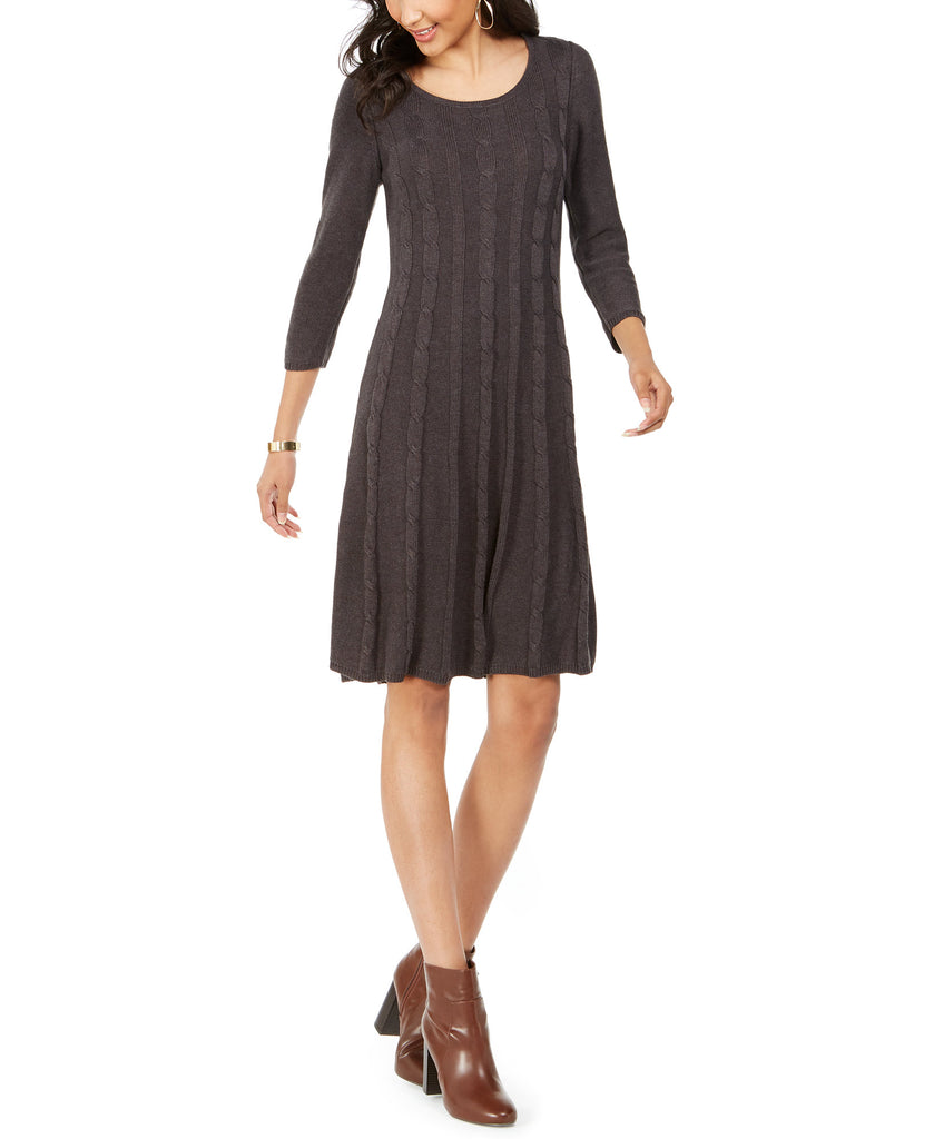 Nine West Women Cable Knit Sweater Dress Charcoal Heather