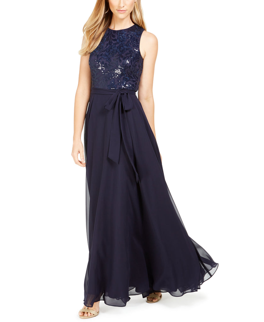 Calvin Klein Women Sequined & Chiffon Gown Twilight