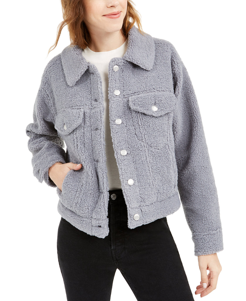 OAT Women Faux Sherpa Trucker Jacket Dusty Blue