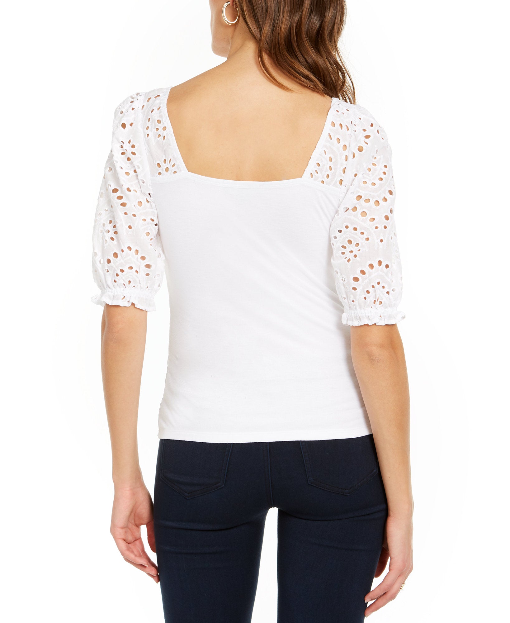 INC International Concepts Women Smocked Eyelet Sleeves