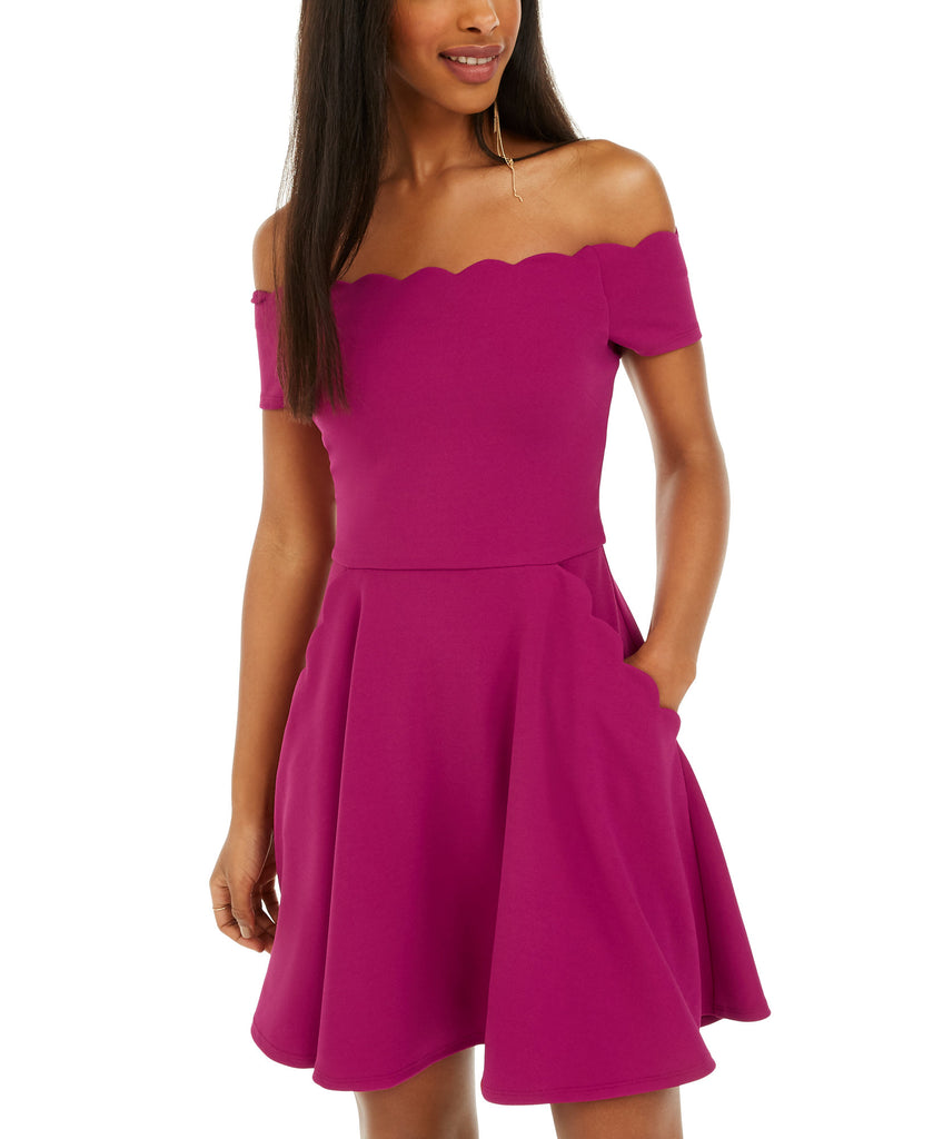 B Darlin Women Scalloped Off Shoulder Dress Ripe Berry