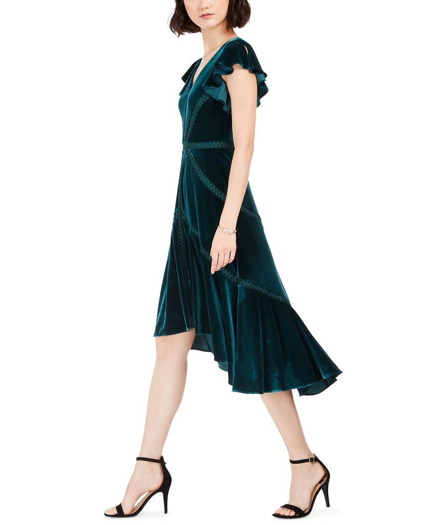 Taylor Women Velvet Flutter Sleeve Midi Dress