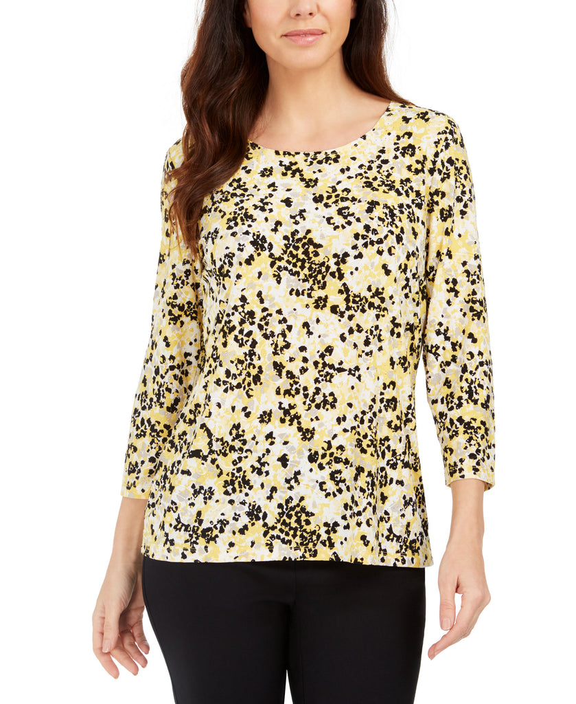 JM Collection Women Printed Gel Dot 3 4 Sleeve Top Cy Sea Petals