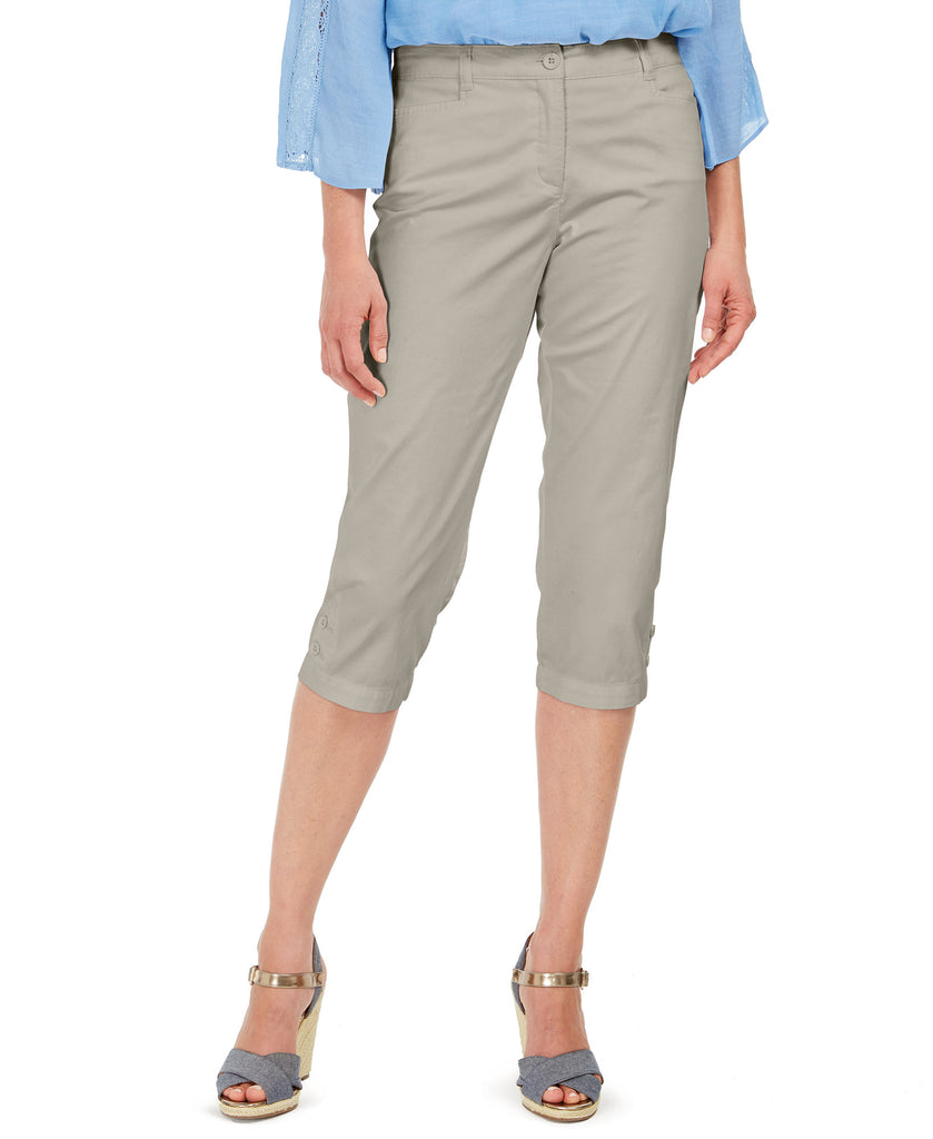 Karen Scott Women Comfort Waist Capri Pants Stone Wall