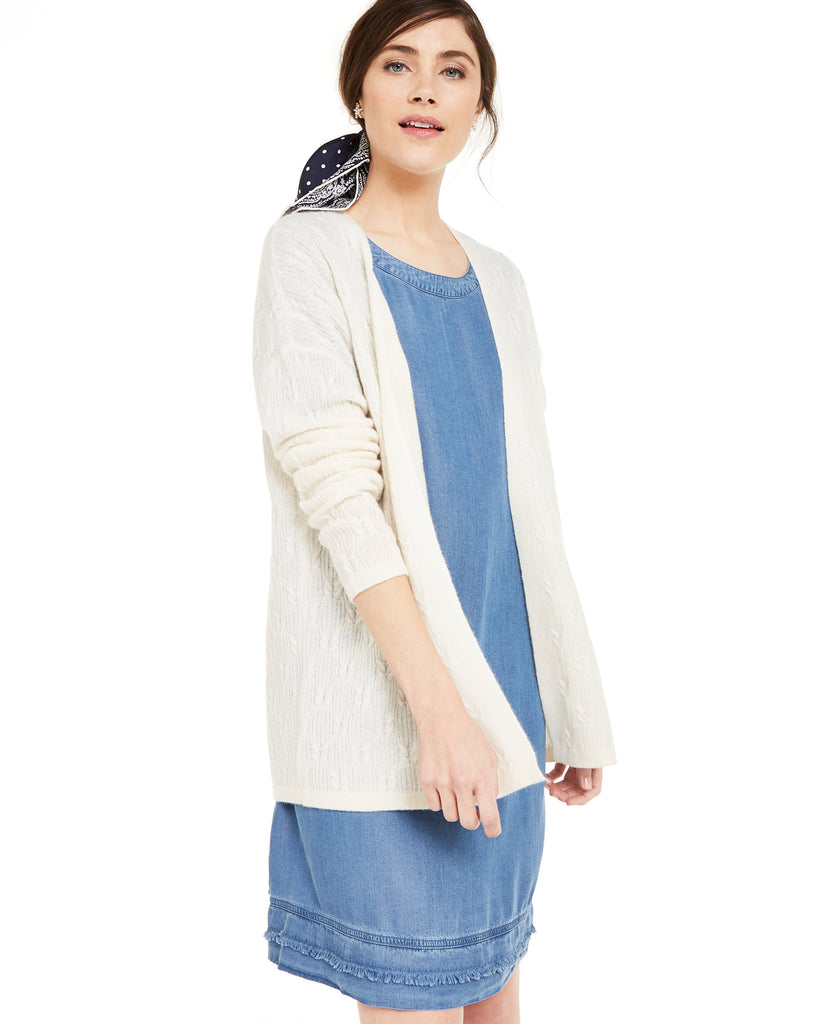 Charter Club Women Cashmere Cable Stitch Cardigan Bianco Crema