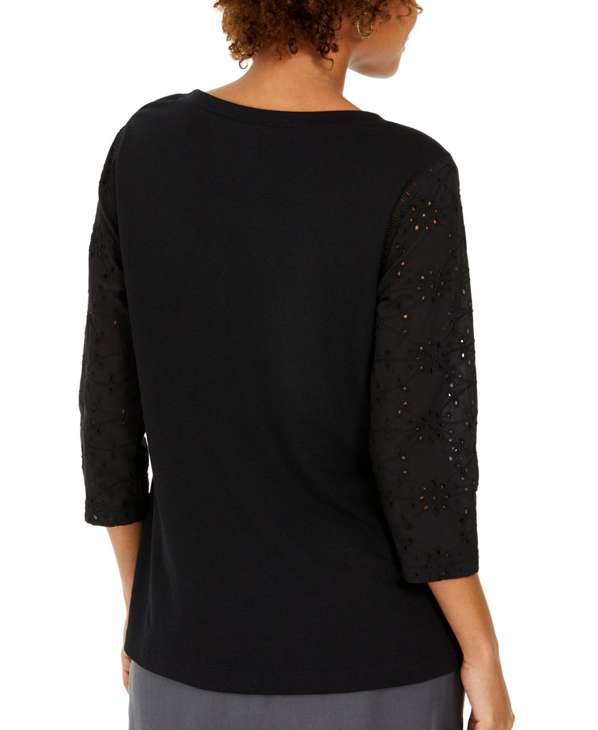 Style & Co Women Eyelet Sleeve Cotton Top