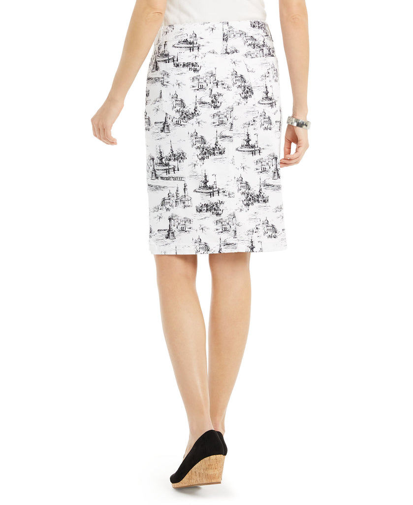 Charter Club Women Architectural Print Tummy Control Denim Skirt