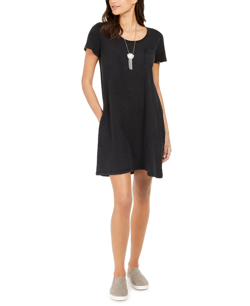 Style & Co Women One Pocket T Shirt Dress Deep Black